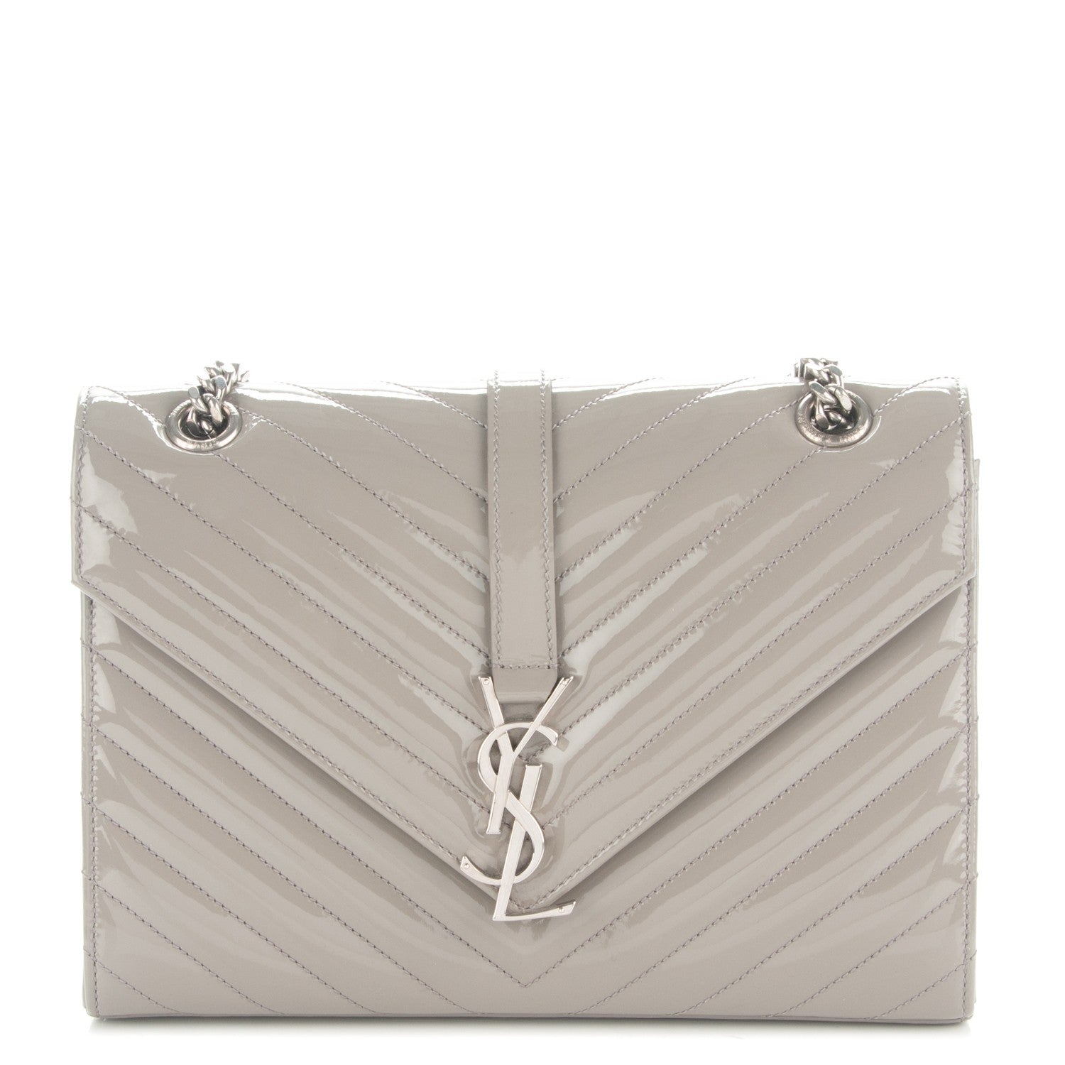 Saint Laurent Patent Matelasse Chevron Small Monogram Chain Shoulder Bag Light Grey 1 of 6