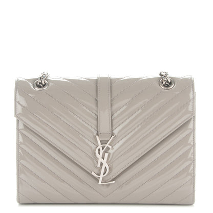Saint Laurent Patent Matelasse Chevron Small Monogram Chain Shoulder Bag Light Grey 1 of 6
