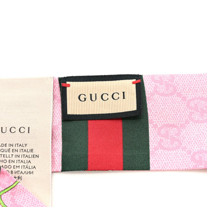 Gucci Silk Twill GG Monogram Floral Print Neck Bow Scarf Roseate 3 of 5
