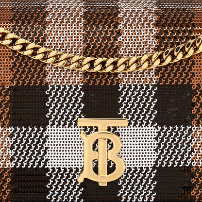 Burberry Calfskin Sequin Check Embellished TB Lola Chain Wallet Dark Birch 7 of 10