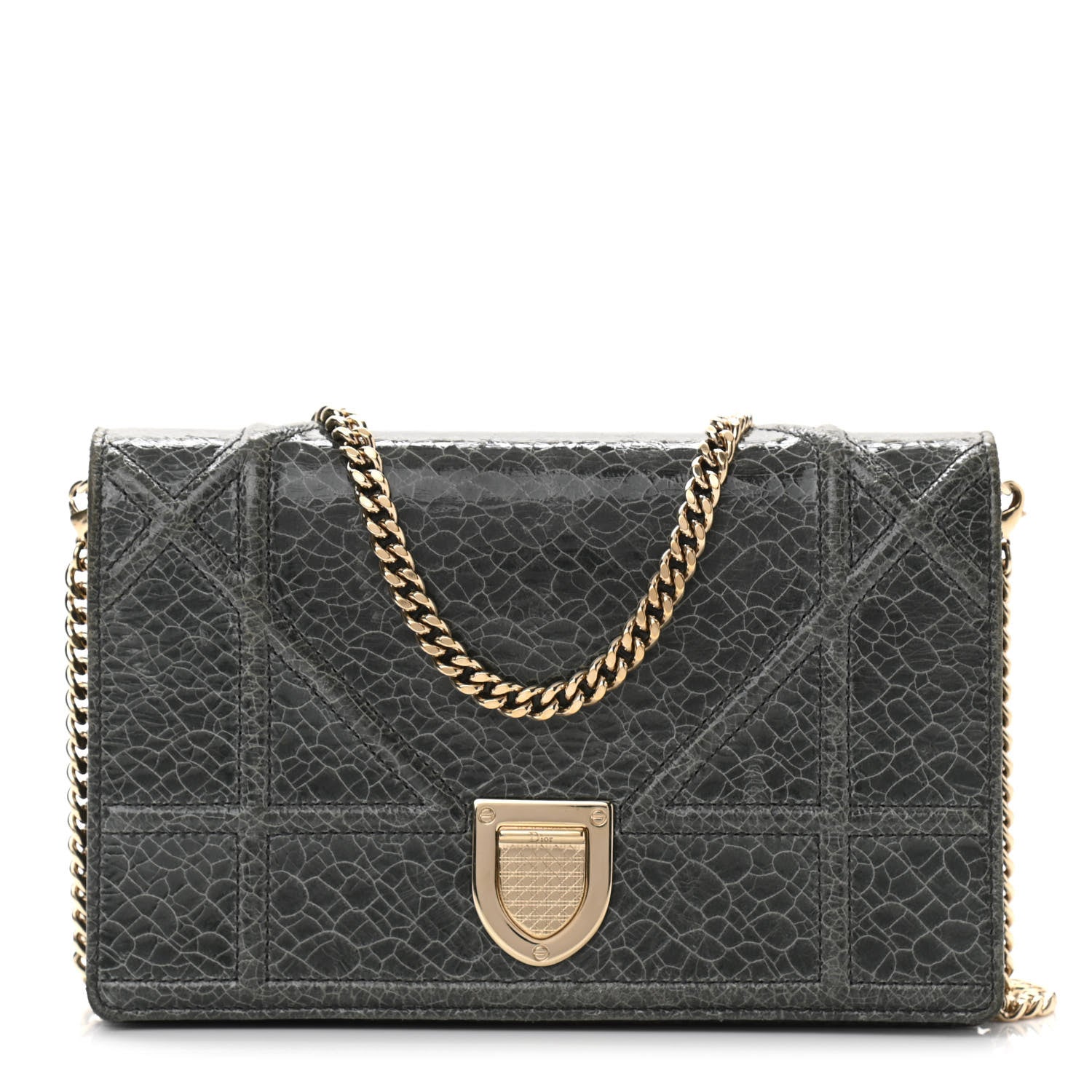 Christian Dior Ceramic Effect Deerskin Bag Wallet on Chain Dark Grey 1 of 9