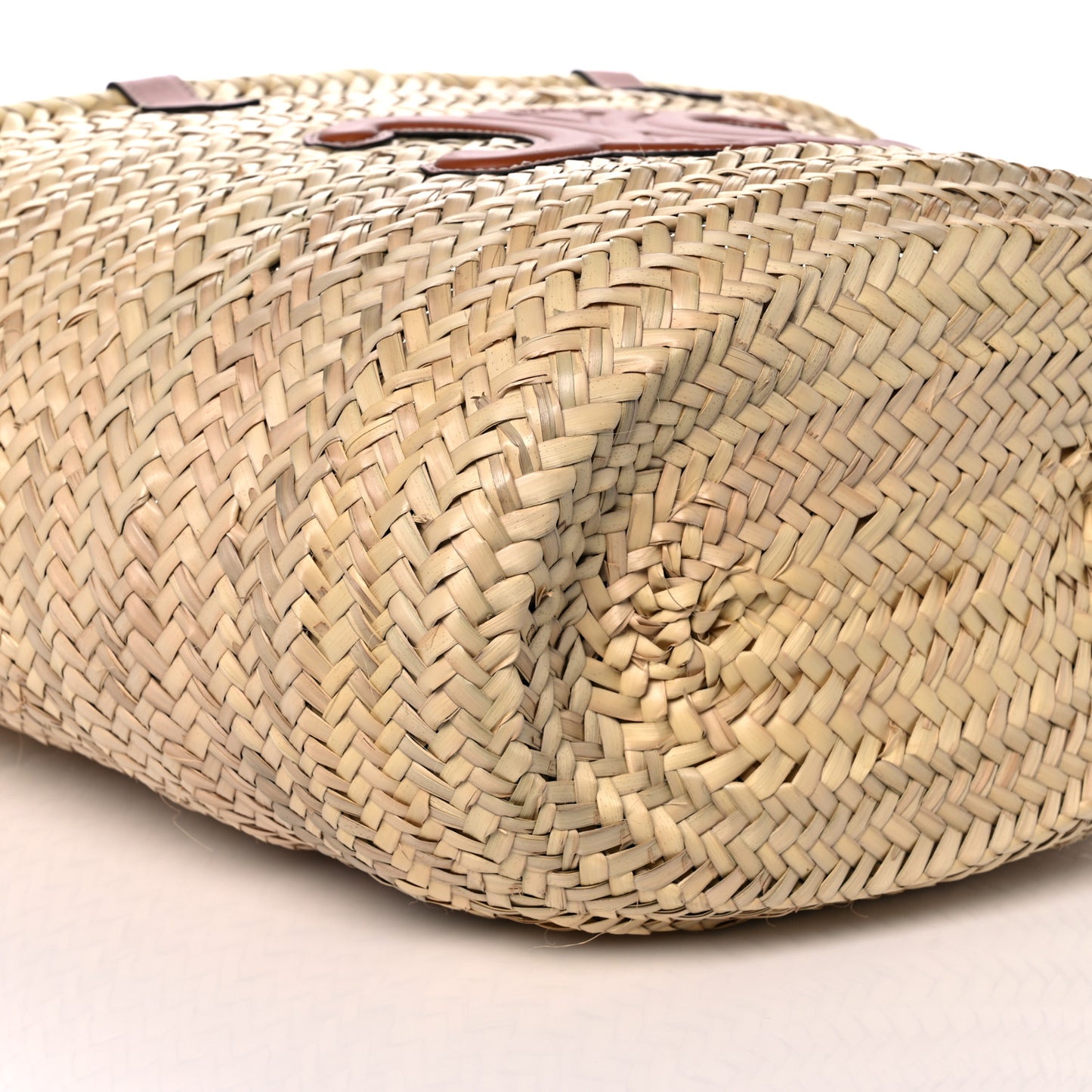 Raffia Calfskin Triomphe Large Panier Tan