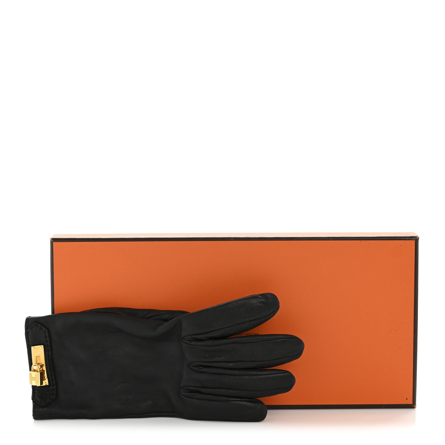 Hermes Lambskin Soya Kelly Lock Gloves 6.5 Black 5 of 5