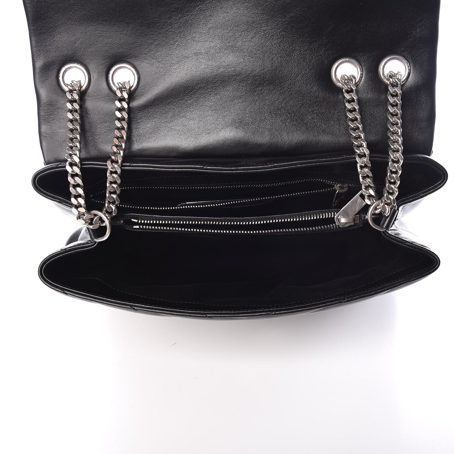 Calfskin Y Quilted Monogram Medium Loulou Chain Satchel Black