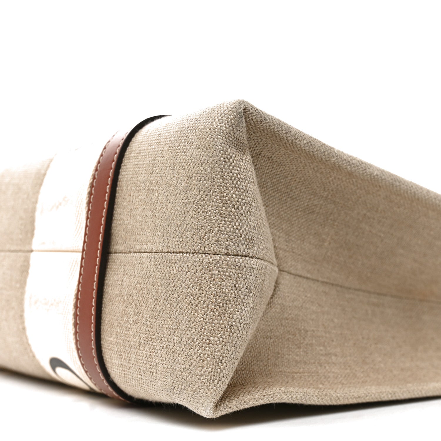 Chloe Linen Calfskin Medium Woody Ribbon Tote White Brown 9 of 10