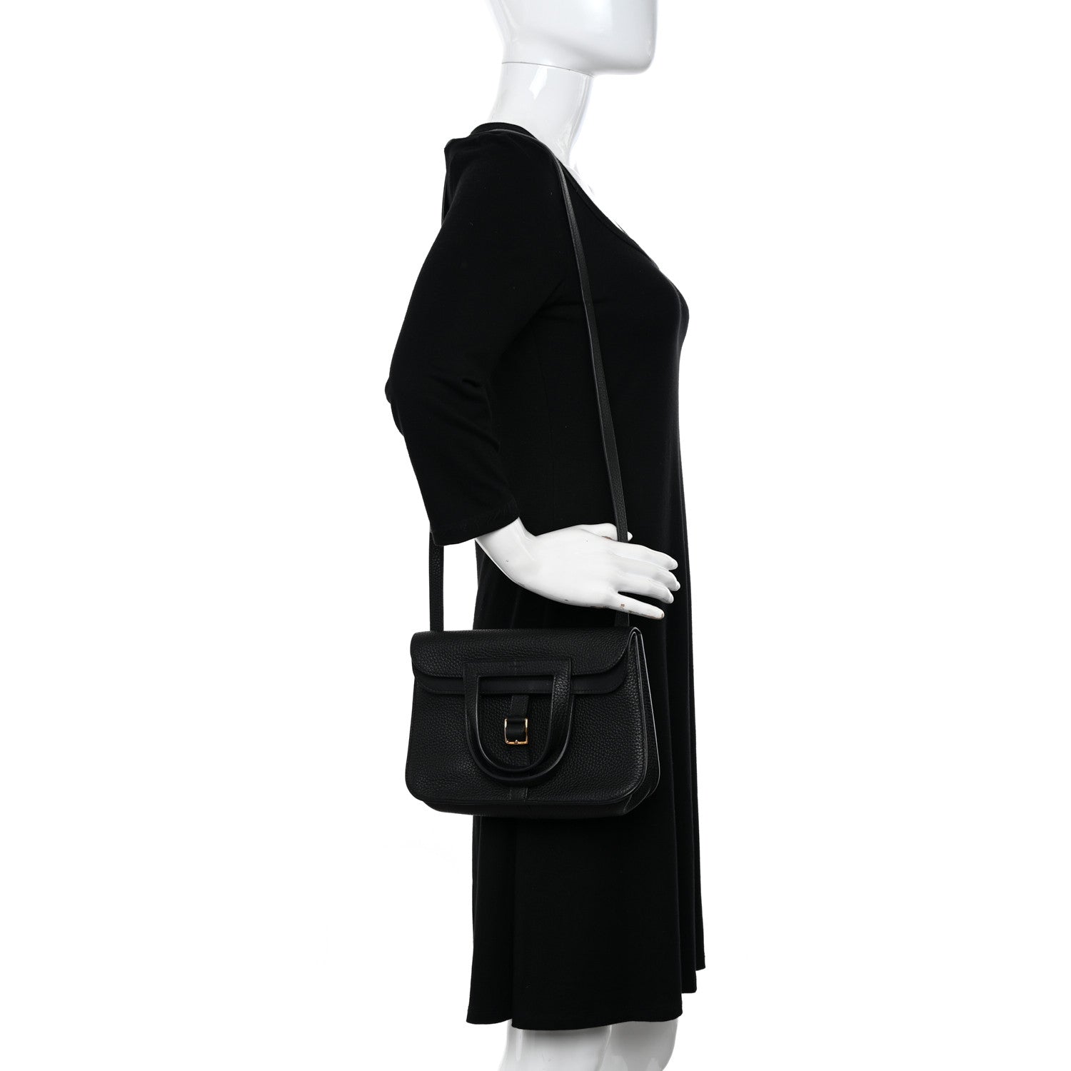 Hermes Taurillon Clemence Halzan 25 Black 2 of 11