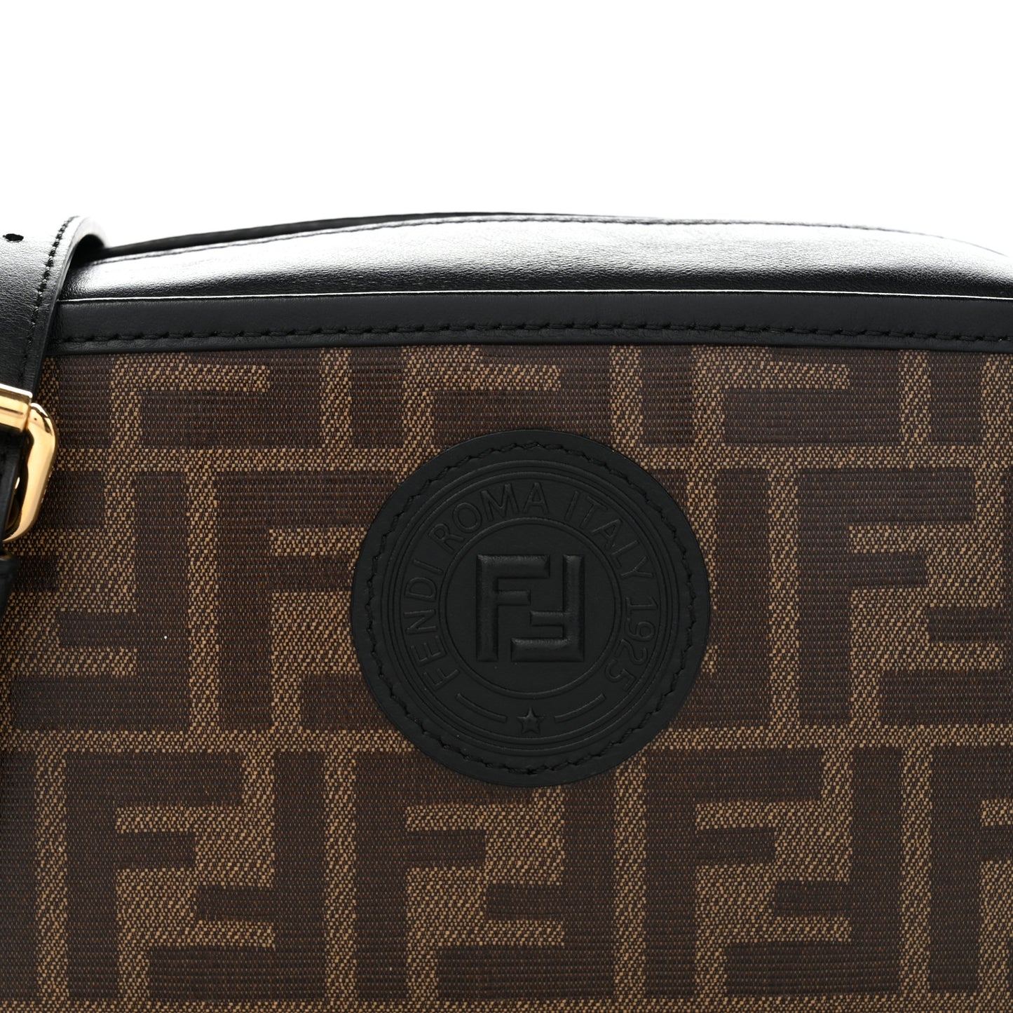 Glazed Fabric Vitello Century FF 1974 Stamp Patch Mini Camera Case Mogano Panna Black