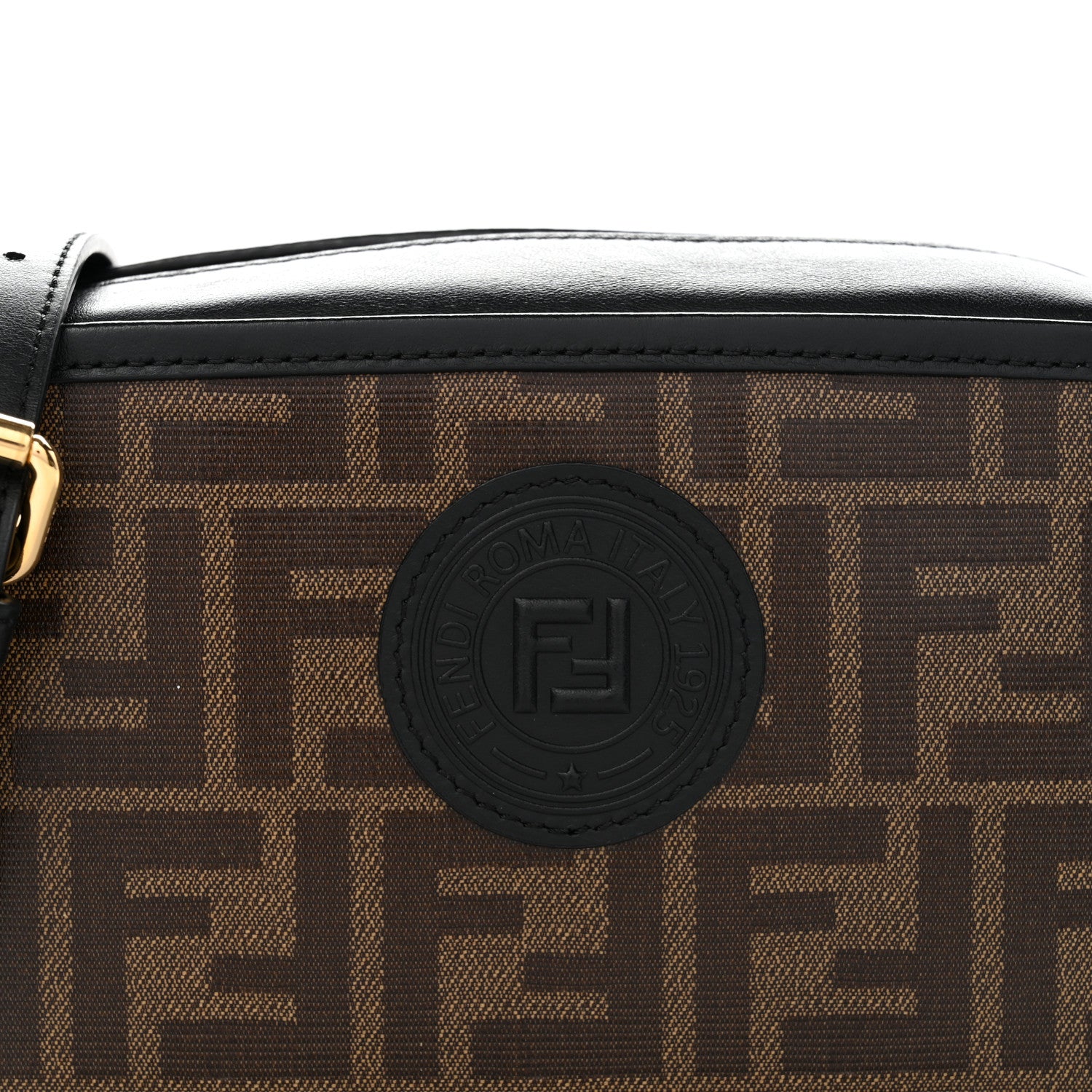 Fendi Glazed Fabric Vitello Century FF 1974 Stamp Patch Mini Camera Case Mogano Panna Black 8 of 10