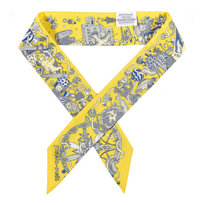 Hermes Silk La Folle Parade Twilly Jaune Vif Bleu Gris 1 of 4