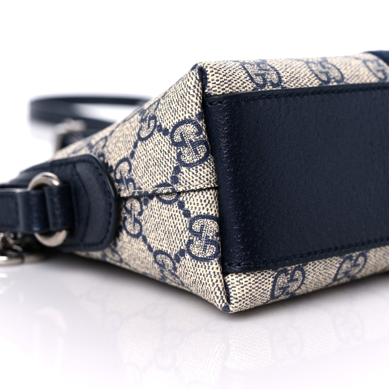 Gucci GG Supreme Monogram Textured Dollar Calfskin Web Small Ophidia Dome Shoulder Bag Beige Blue 7 of 10