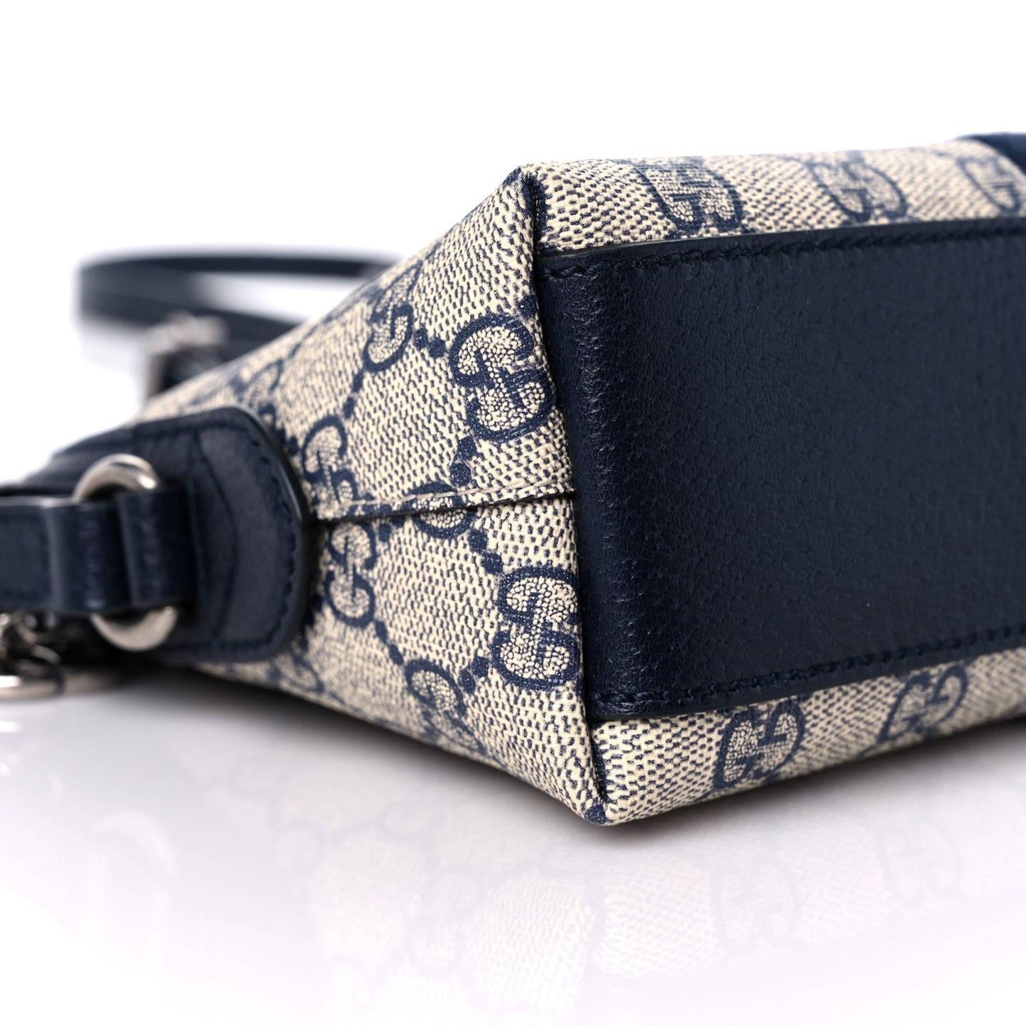 GG Supreme Monogram Textured Dollar Calfskin Web Small Ophidia Dome Shoulder Bag Beige Blue