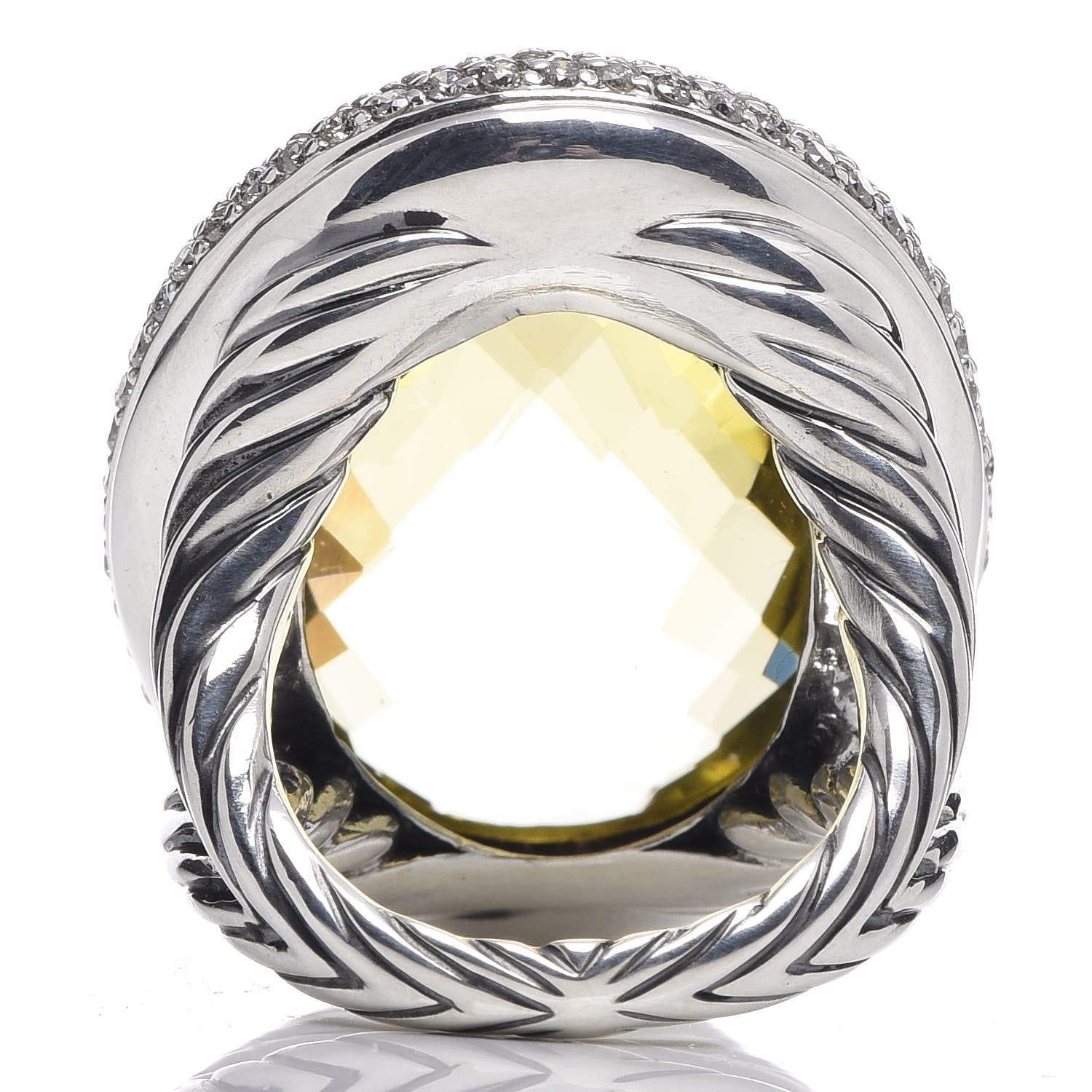 David Yurman Sterling Silver Diamond Lemon Quartz 21mm Signature Oval Ring 53 6.5 4 of 5
