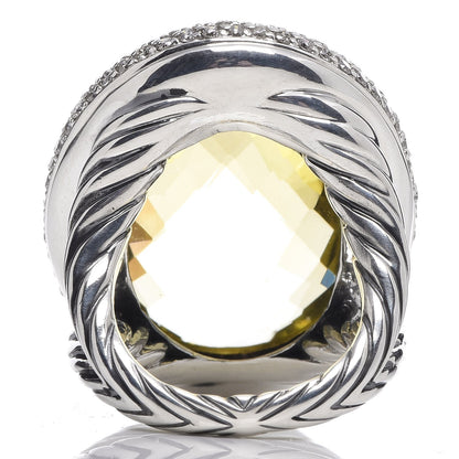 David Yurman Sterling Silver Diamond Lemon Quartz 21mm Signature Oval Ring 53 6.5 4 of 5