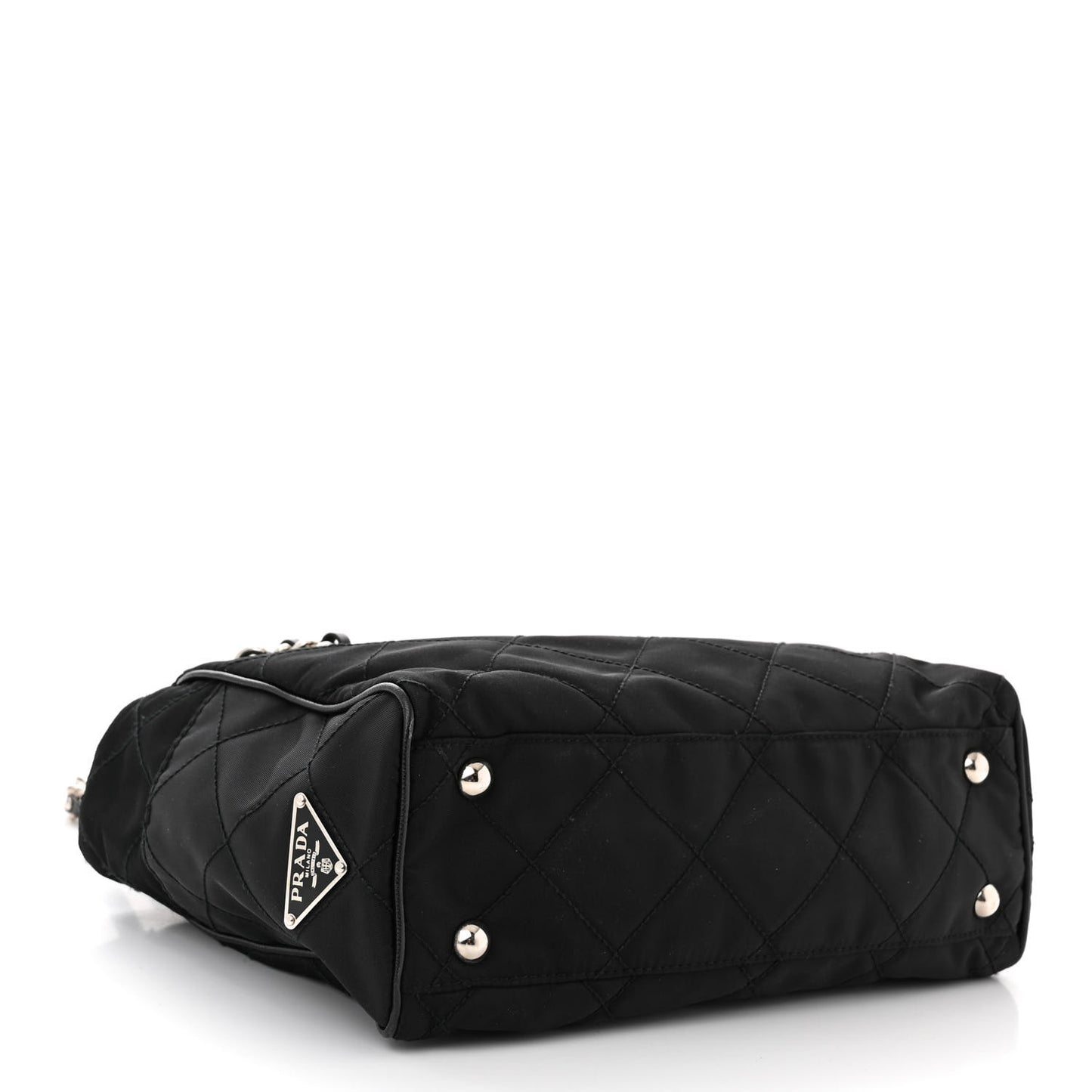Nylon Tessuto Quilted Chain Shoulder Bag Black