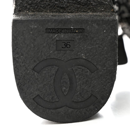Chanel Tweed Quilted Lace Up Short Boots 36 Black White 7 of 7