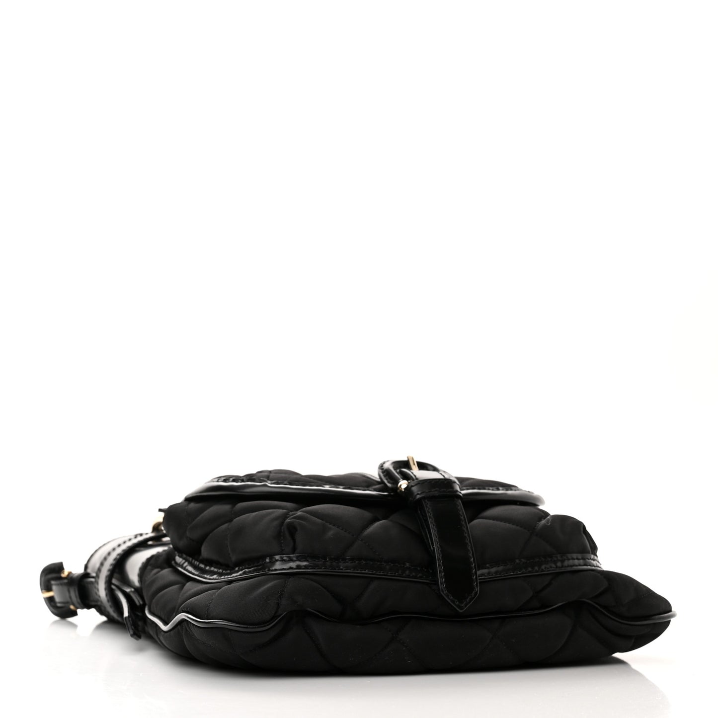 Nylon Calfskin Quilted Crossbody Bag Black