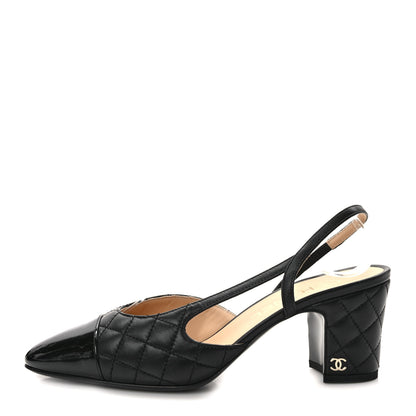 Chanel Lambskin Patent Calfskin Quilted Cap Toe CC Slingback Pumps 38 Black 1 of 9