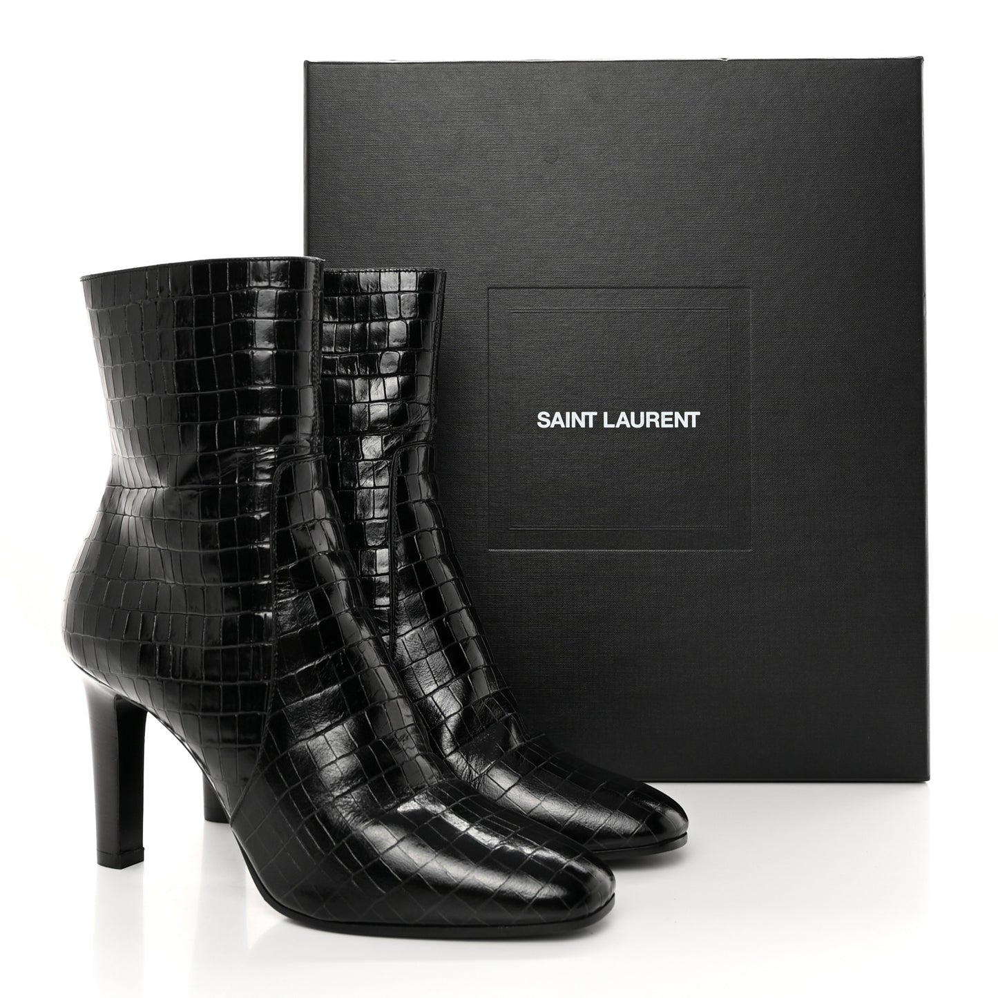 Shiny Crocodile Embossed Jane 90 Zip Booties 40.5 Black