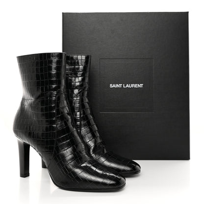 Saint Laurent Shiny Crocodile Embossed Jane 90 Zip Booties 40.5 Black 16 of 16