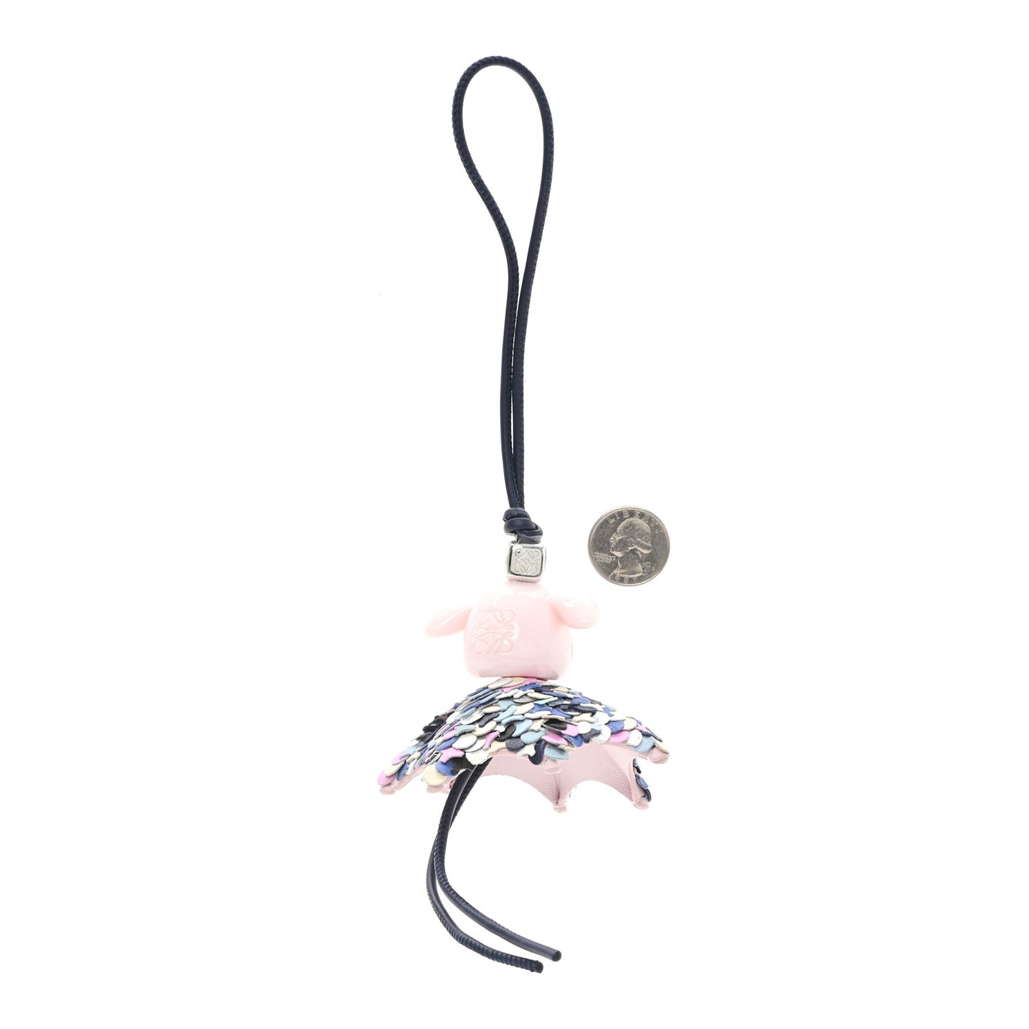Acetate Calfskin Party Puzz Bag Charm Navy Light Pink