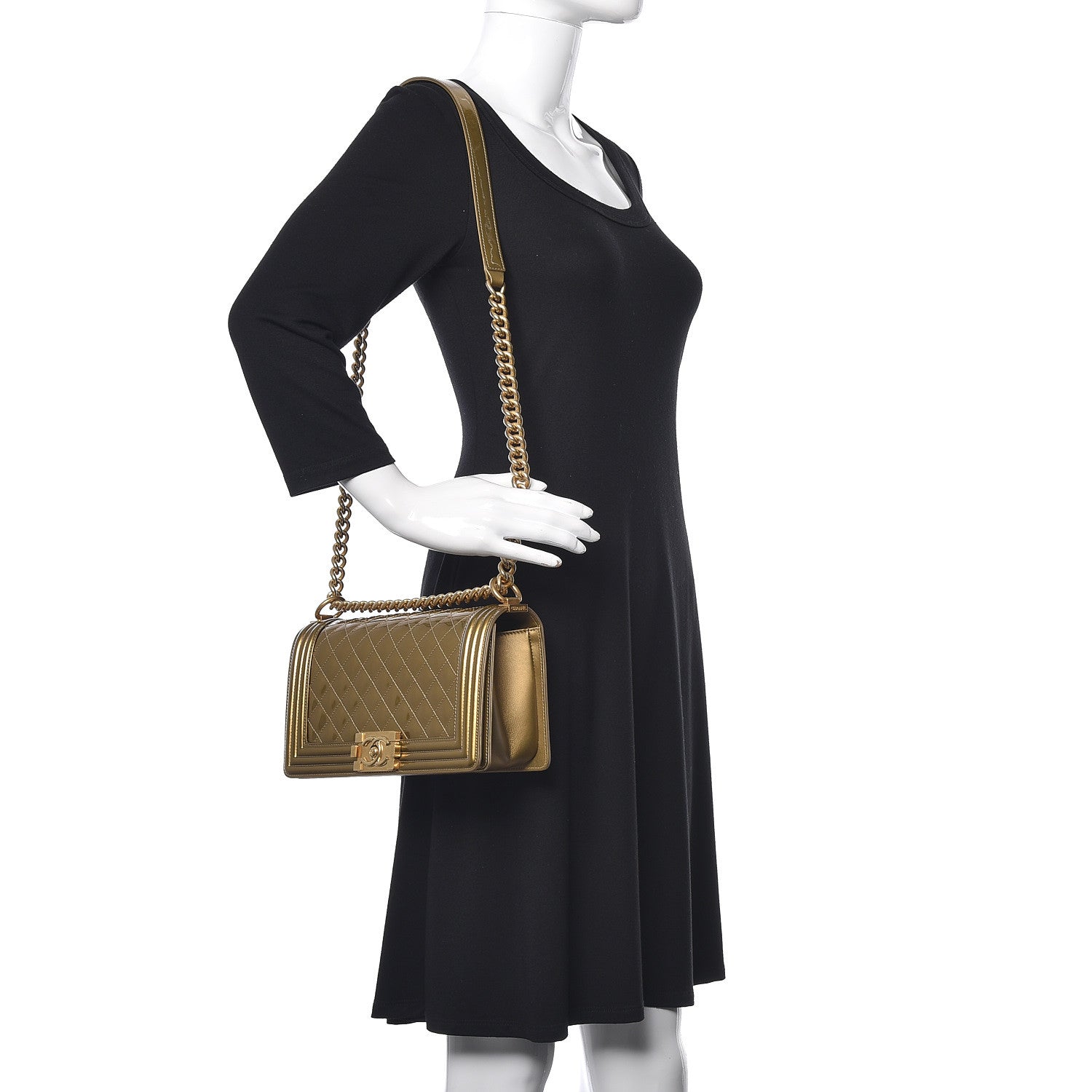 Chanel Metallic Patent Calfskin Quilted Medium Boy Flap Gold 2 of 16