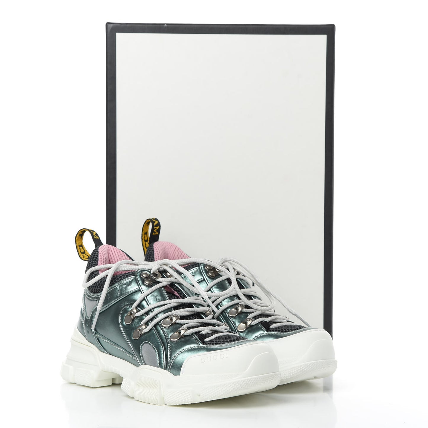X SEGA Metallic Calfskin Removable Crystals Womens Flashtrek Sneakers 36 Lago Loess Silver