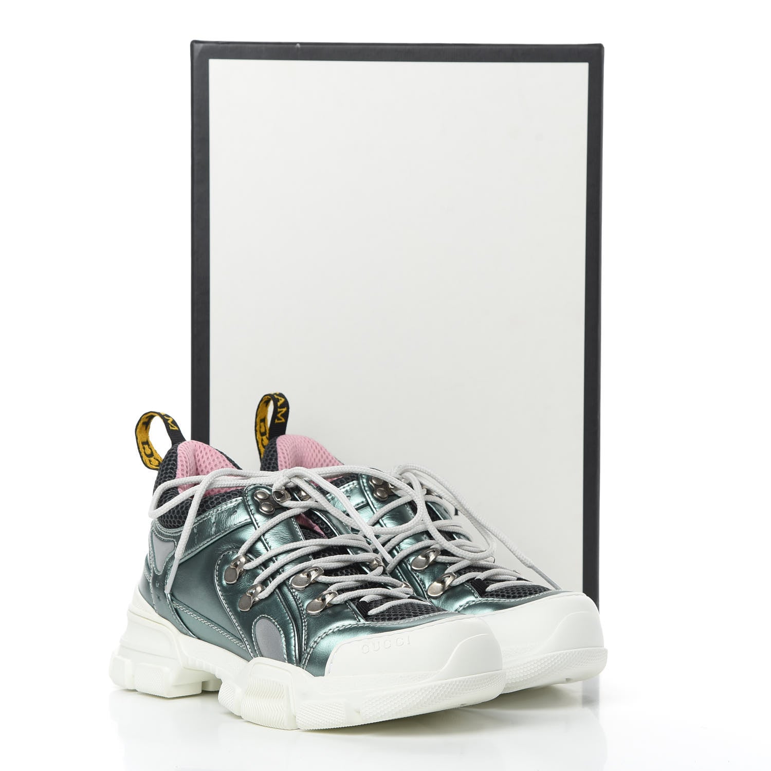 Gucci X SEGA Metallic Calfskin Removable Crystals Womens Flashtrek Sneakers 36 Lago Loess Silver 10 of 10