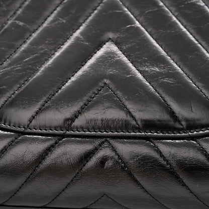 Chanel Calfskin Lizard Chevron Quilted Medium Coco Handle Flap Black 13 of 15