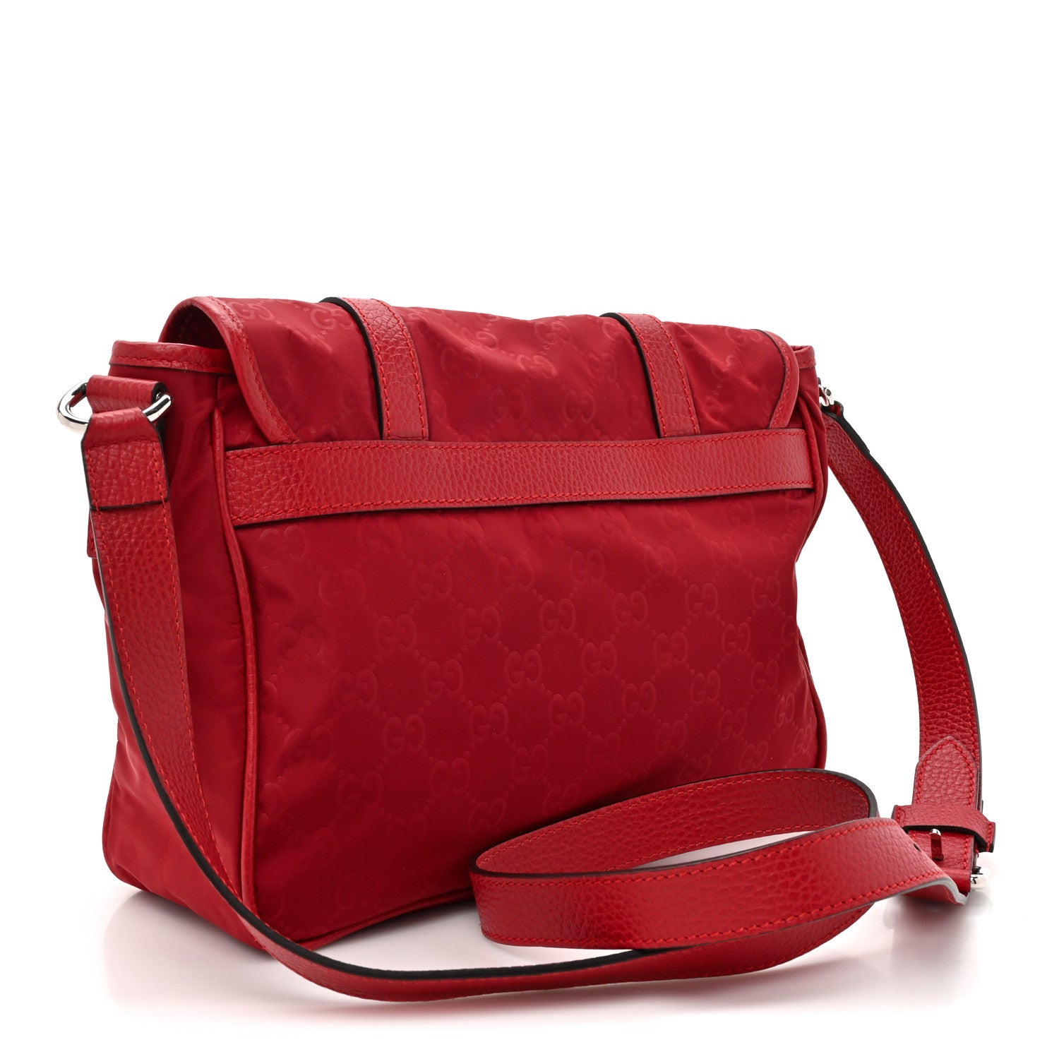 Gucci Nylon Monogram Double Buckle Flap Messenger Bag Vibrant Red 3 of 13