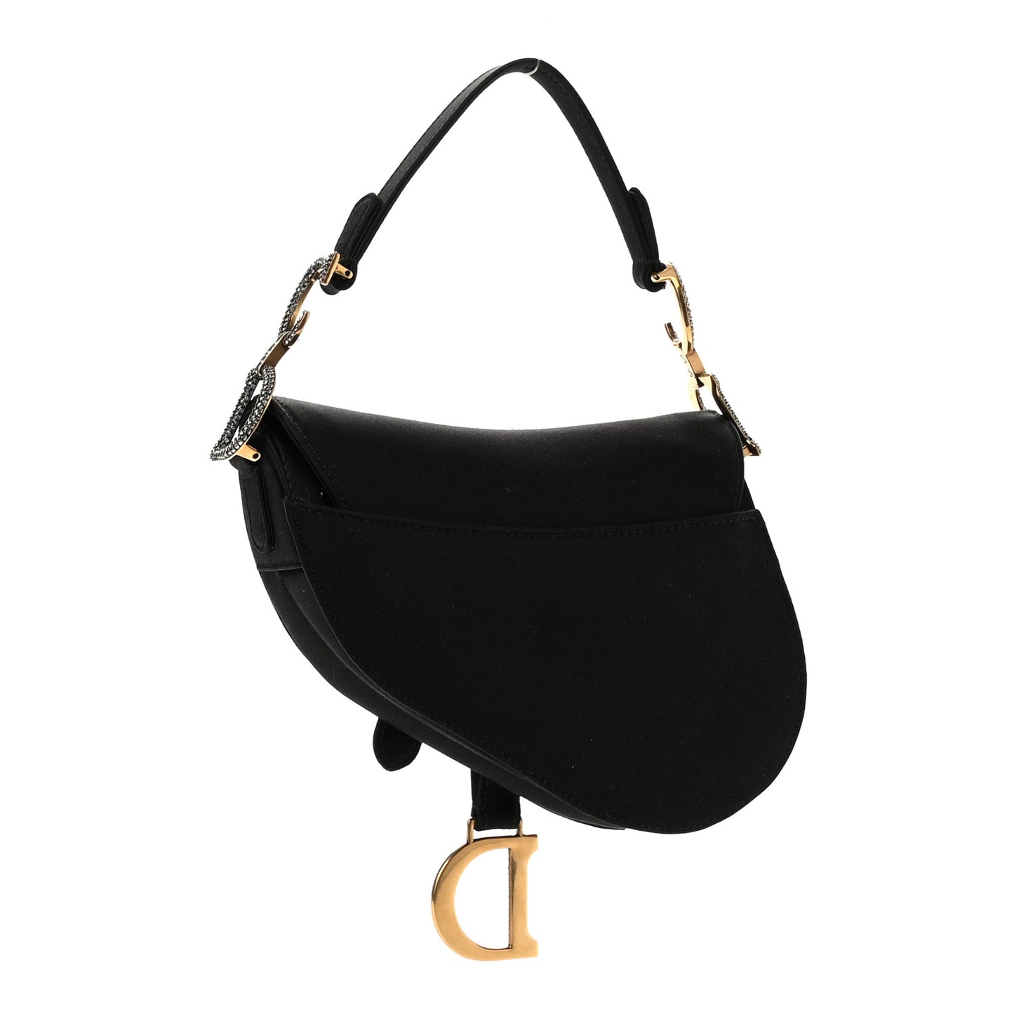 Satin Crystal Mini Saddle Bag Black
