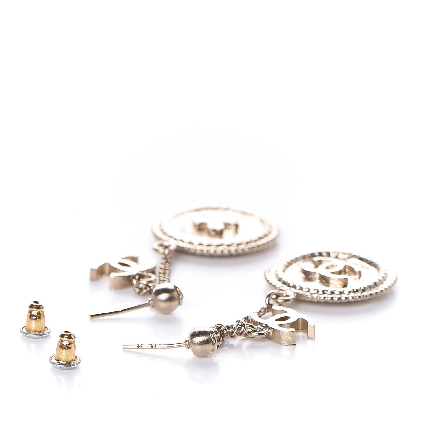 Medallion Clover CC Drop Earrings Light Gold