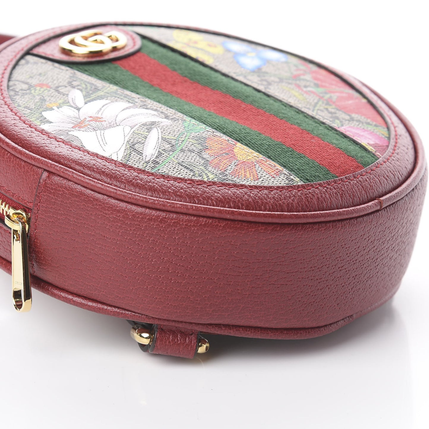GG Supreme Monogram Web Flora Mini Ophidia Round Backpack Red