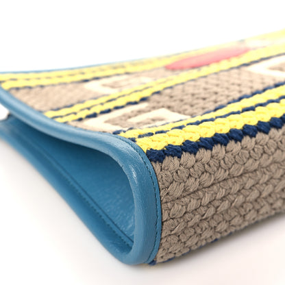 Gucci Fabric Embroidered Hawaii Striped Pouch Bag Blue 7 of 8