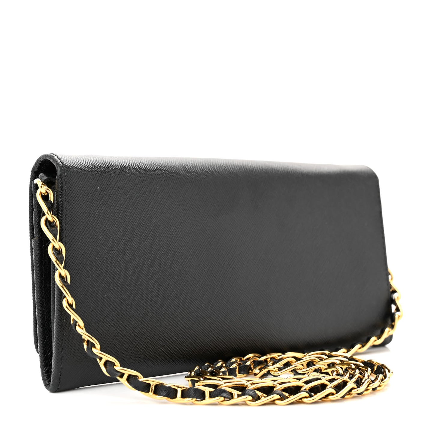 Saffiano Metal Oro Chain Wallet Black