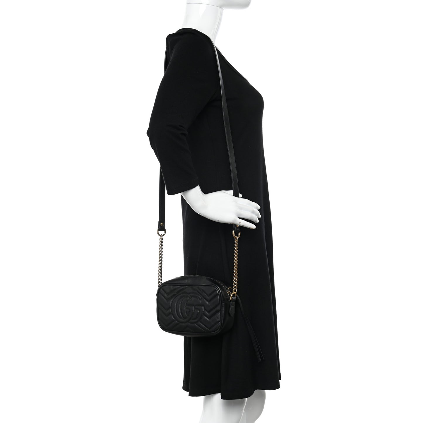 Calfskin Matelasse Mini GG Marmont Chain Shoulder Bag Black