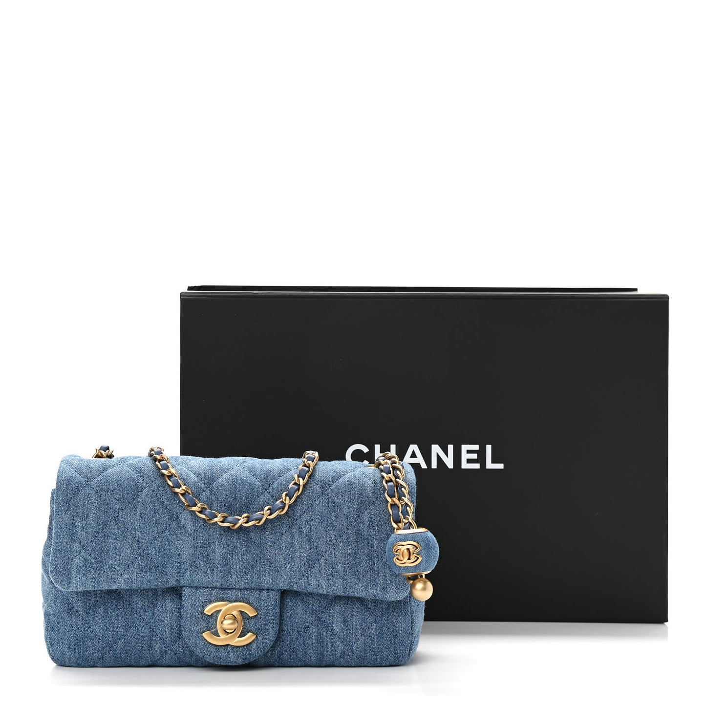 Denim Quilted Mini Pearl Crush Rectangular Flap Blue