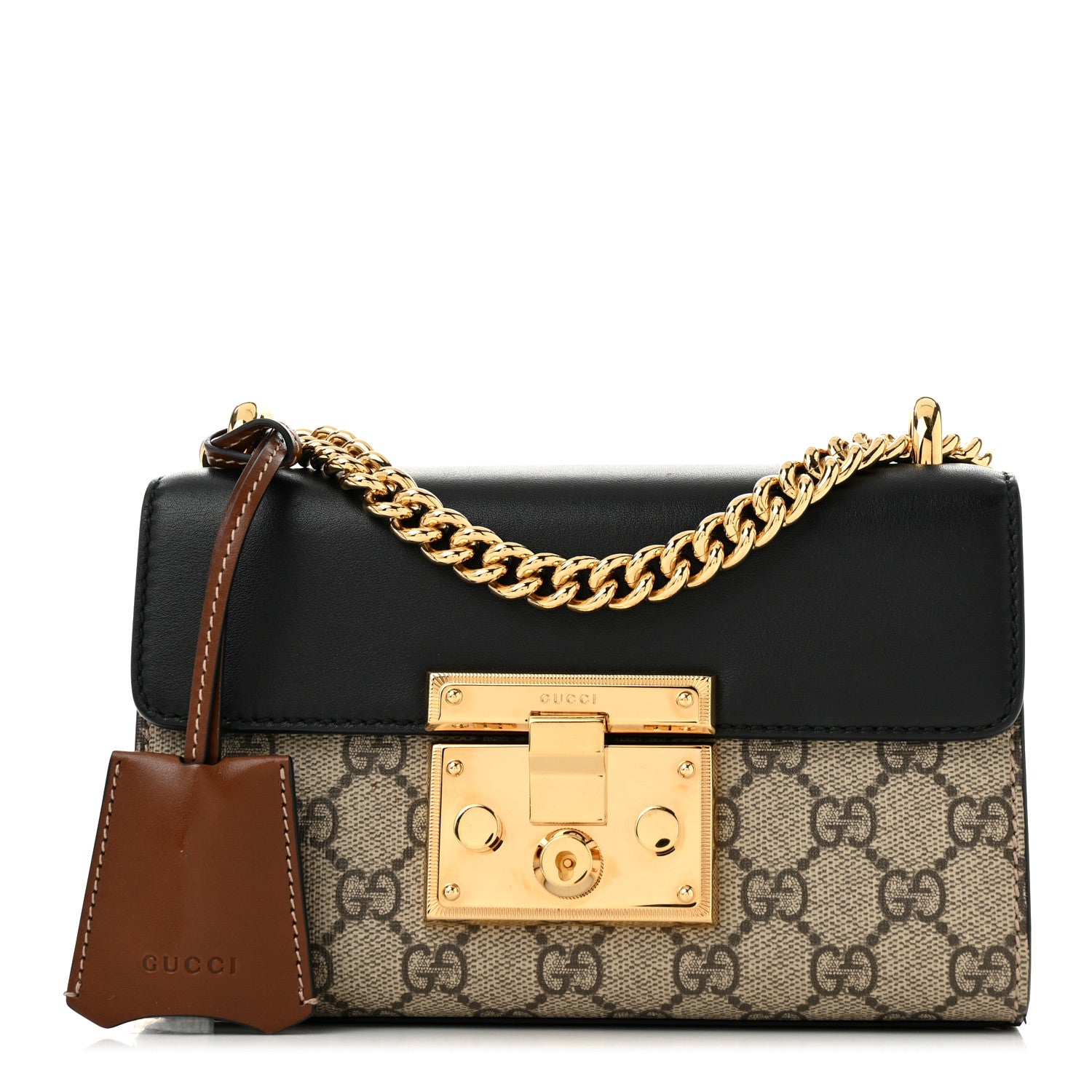 Gucci GG Supreme Monogram Calfskin Small Padlock Shoulder Bag Beige Black Cuir 1 of 9