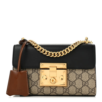 Gucci GG Supreme Monogram Calfskin Small Padlock Shoulder Bag Beige Black Cuir 1 of 9