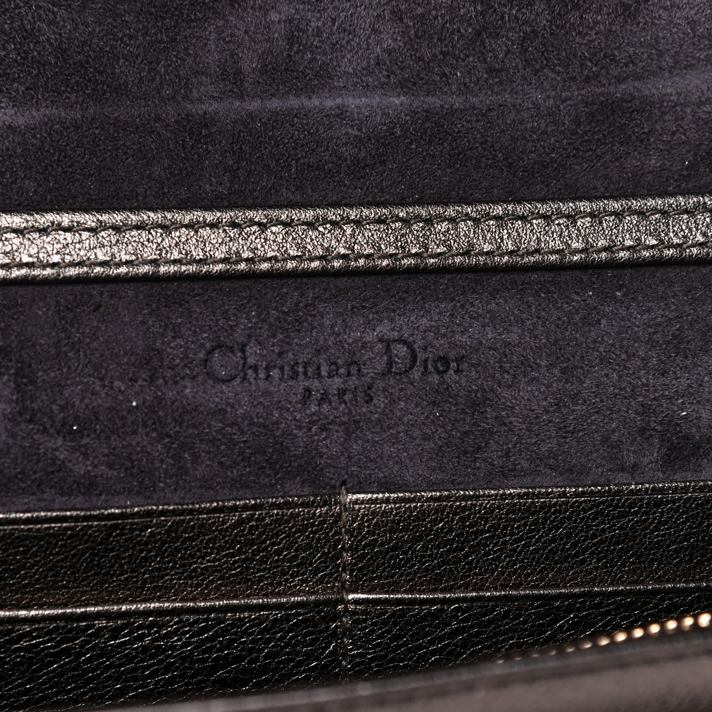 Metallic Calfskin Diorama Wallet on Chain Pouch Gunmetal