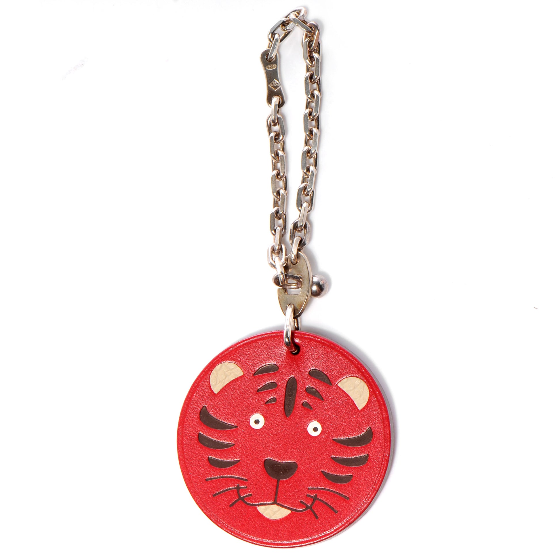 Hermes Lambskin Tiger Key Chain Bag Charm Rouge 1 of 6