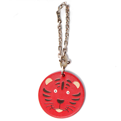 Hermes Lambskin Tiger Key Chain Bag Charm Rouge 1 of 6