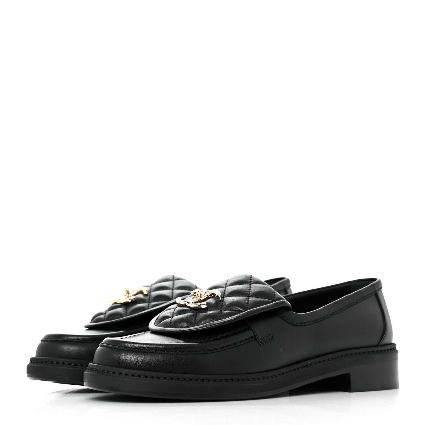 Lambskin Quilted CC Turnlock Loafers 38 Black