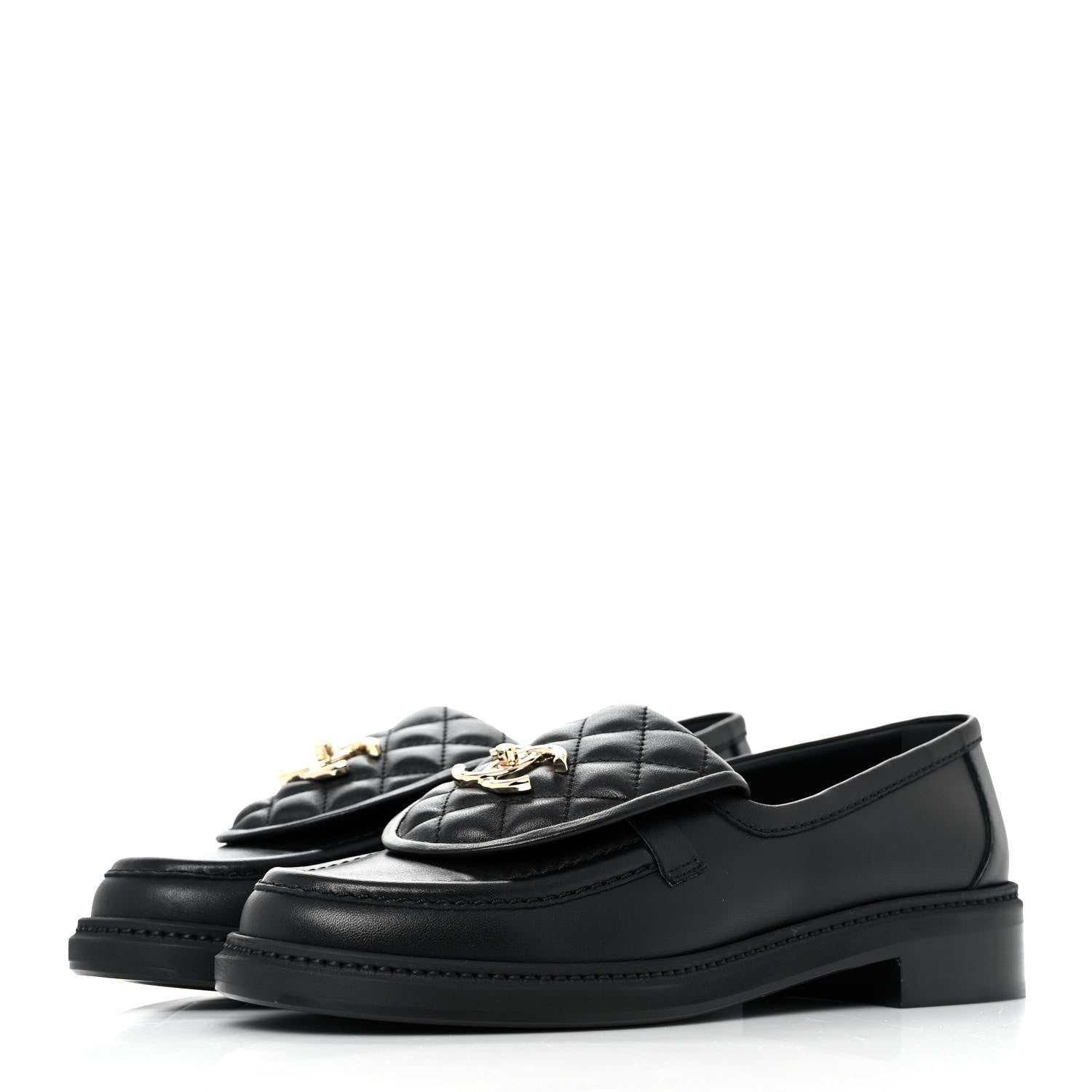 Chanel Lambskin Quilted CC Turnlock Loafers 38 Black 3 of 9