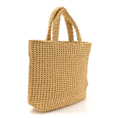 Prada Yarn Raffia Effect Crochet Embroidered Small Logo Tote Naturale 3 of 9