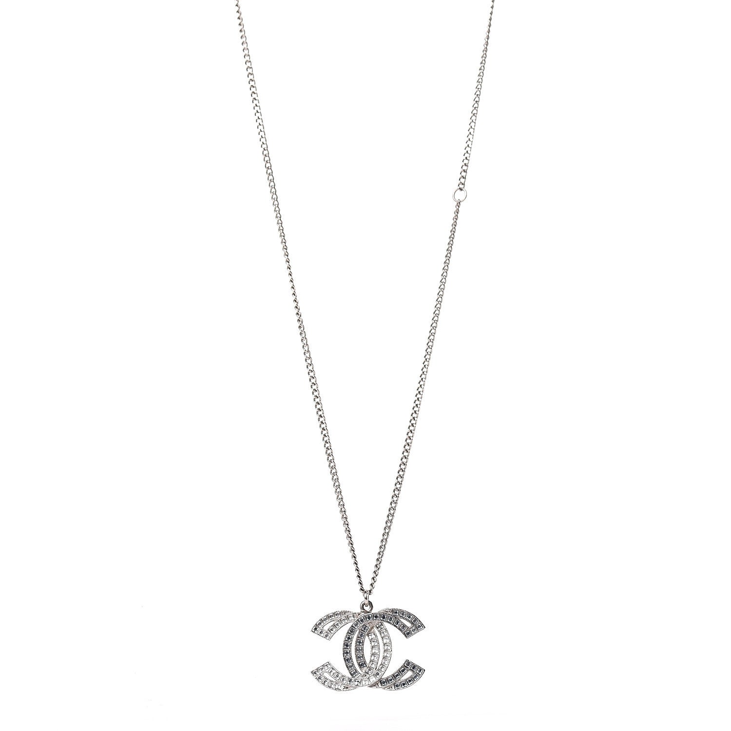 Chanel Baguette Crystal Large CC Necklace Silver 1 of 5