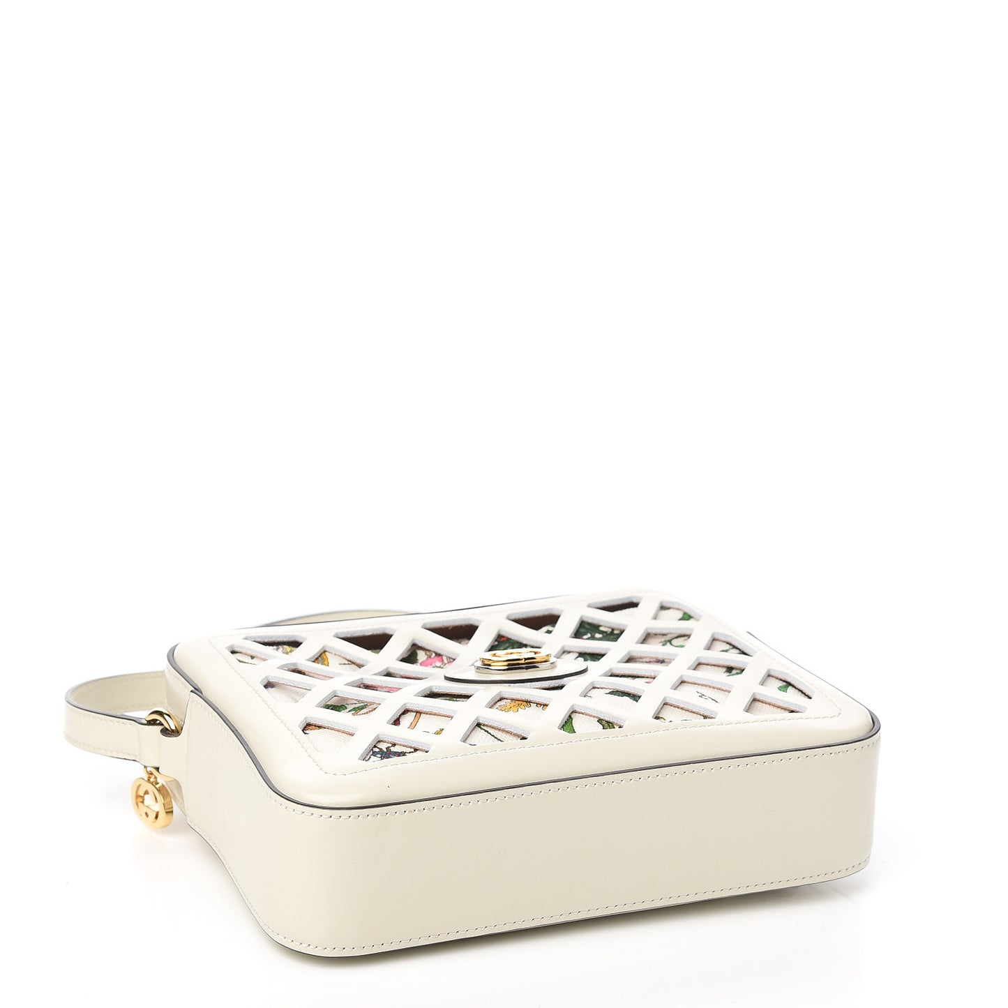Canvas Calfskin Flora Infinity Cutout Shoulder Bag White Multicolor