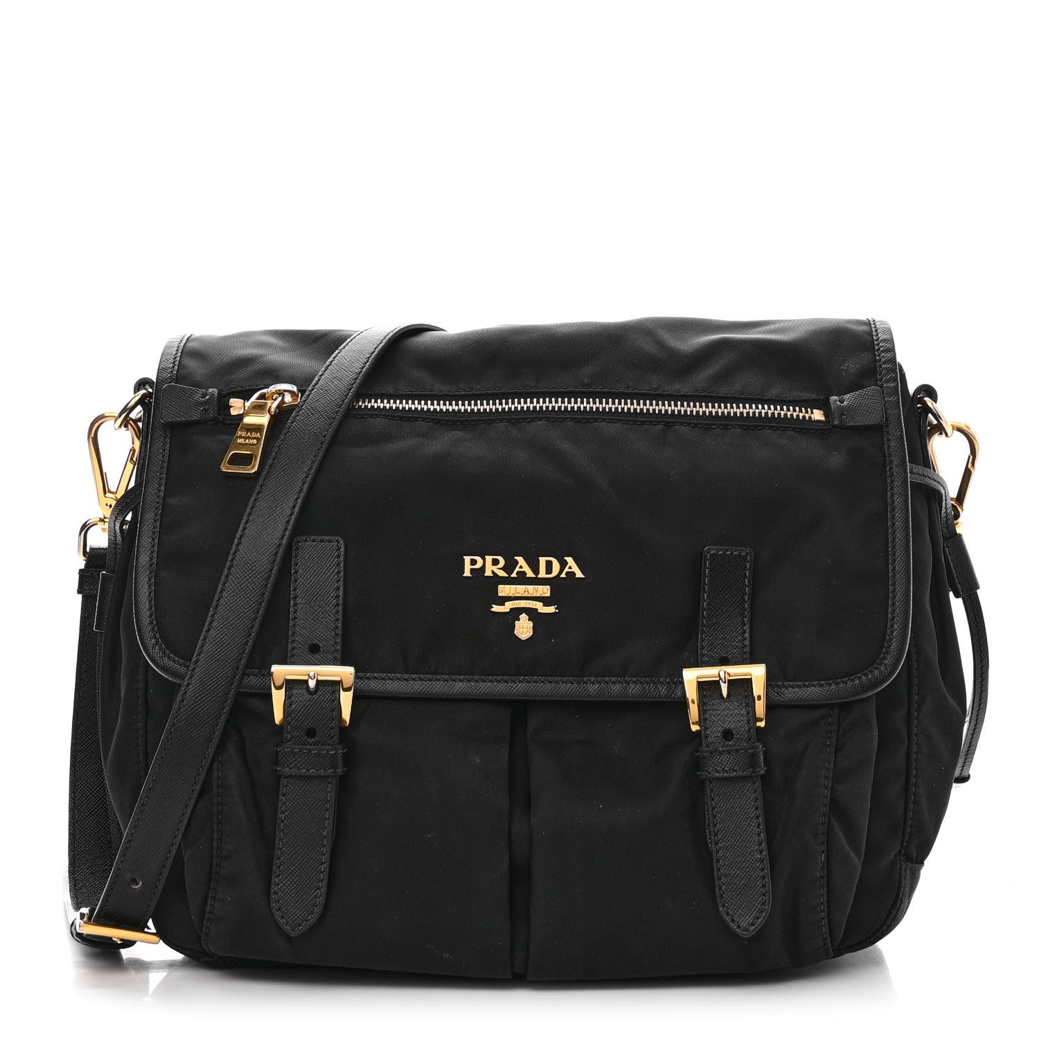 Prada Tessuto Nylon Saffiano Messenger Bag Black 1 of 15