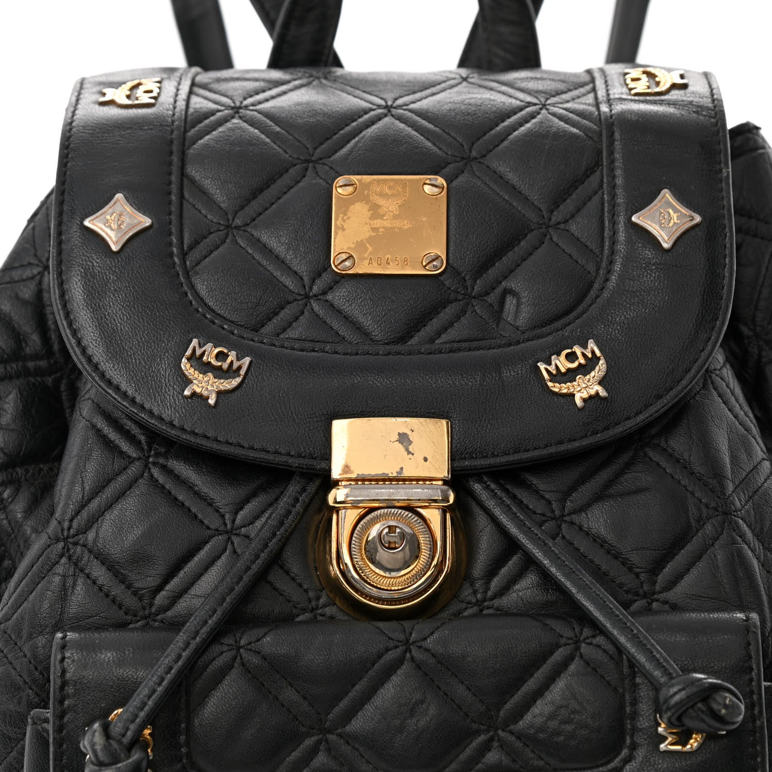 MCM Calfskin Studded Drawstring Backpack Black 7 of 11
