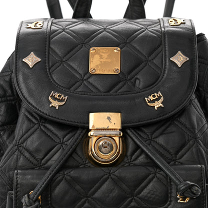MCM Calfskin Studded Drawstring Backpack Black 7 of 11
