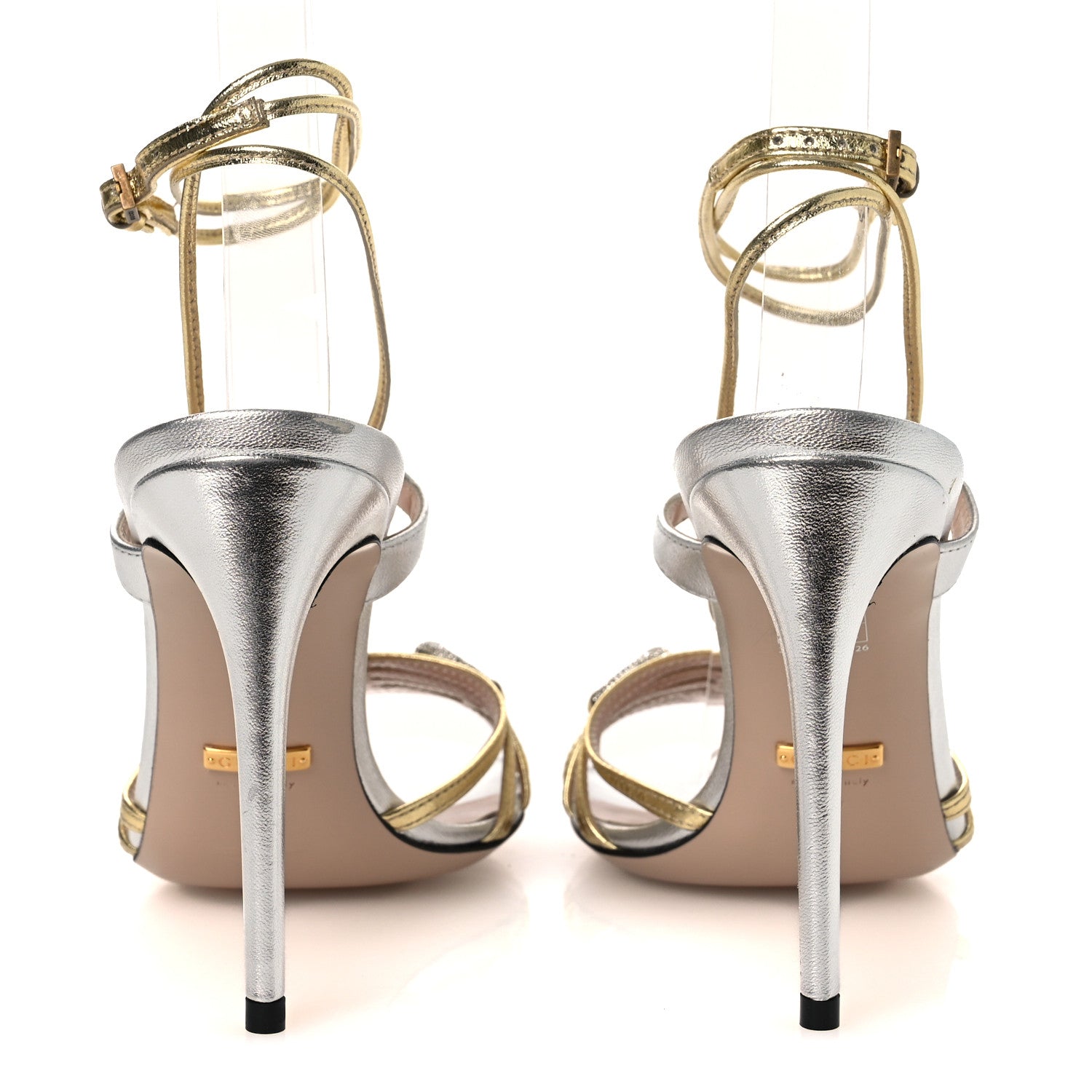 Gucci Malaga Kid Crystal Strappy Horsebit Sandals 37 Platino Silver 6 of 12